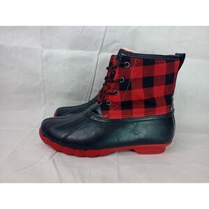 Serra Women's 8 Red Black Plaid Zip Up 3M Thinsulate Insulation Duck Boots